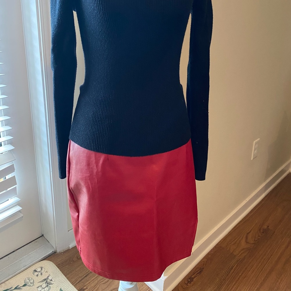 Red Lulu’s faux leather skirt